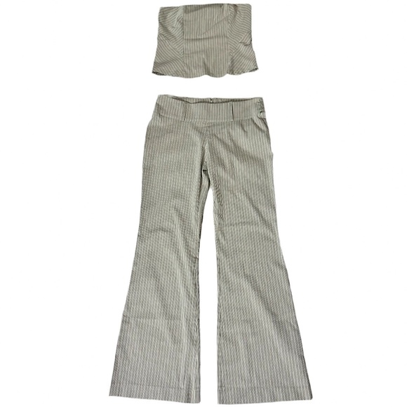 Le chΓ’teau set tube top Bottoms striped Grey cream beige vintage y2k 2000s - Picture 2 of 14